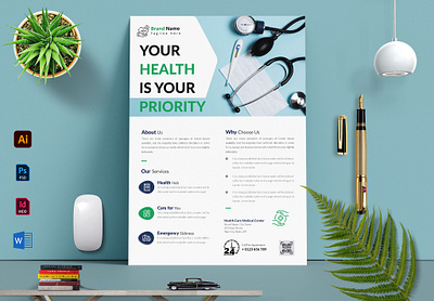 Health Care Flyer Design Template a4 adobe illustrator adobe indesign branding design design template editable graphic design graphic designer health