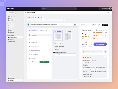 Wiserreviews - Product Review Section app clean design minimal mobile and web design review product saas app shopify app shopify review app ui uiux ux web design webapp