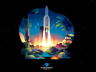 Ariane espace 🚀 advertising ariane discovery espace exploration france fusée illustration merch neon poster stars