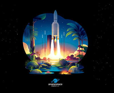 Ariane espace 🚀 advertising ariane discovery espace exploration france fusée illustration merch neon poster stars