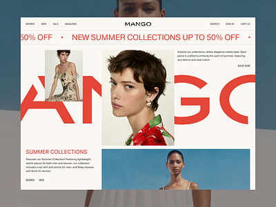 Mango Store - Website behance case branding creative direction design ecommerce store ecommerce website fashion fashion design fashion website figma graphic design main page mango brand red ui uiuxdesign webdesign website webstore