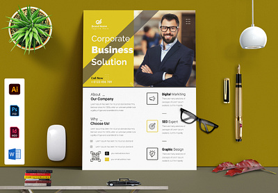 Corporate Business Solution Flyer Design Template 2025 a4 adobe illustrator branding business flyer corporate business flyer design design design template editable flyer design graphic design marketing