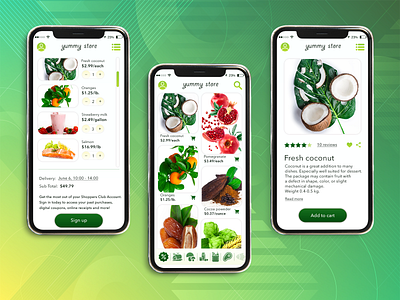 Yummy store | Mobile app branding colorful design designer fruit grocery illustration logo mobile shop store typography ui ux web