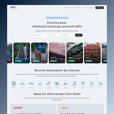 Travel Web - Weekend Trip Stay Options Search saas design ui ui design ux design web app design website design