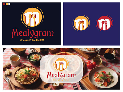 Mealygram brand brand design brand identity branding branding design cutlery design food graphic design illustration logo meal red restaurant