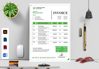 company invoice design template a4 adobe illustrator branding company invoice design design template editable graphic design invoice invoice design layout