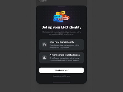 ENS Name / Bottom Sheet / Dark Mode badges blockchain coin crypto design ens finance ui user interface