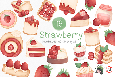 Strawberry Cheesecake Clipart, Cookies 3d animation branding cake cake strawberry cookie design desserts graphic design ice cream illustration logo motion graphics strawberry typography ui vector