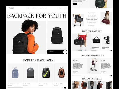 Backpack Products Website backpack branding design ecommerce landing page marketplace shopify ui uiux web web design webdesign website webstore