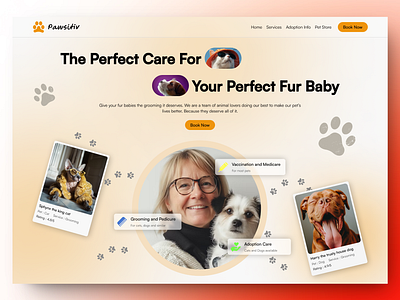 Pet Service Website Design figma design landing page design pet care landing page pet care website pet landing page service landing page ui website design