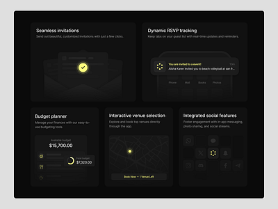 Eventora - Bento Grids for Features Section appdesign bento cards dashboarddesign designsystem interactiondesign interfacedesign landingpage mobile mobiledesign productdesign ui uidesign uiux userexperience userinterface ux uxdesign web webdesign