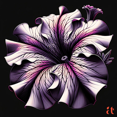 Ruffled Allure by Aravind Reddy Tarugu aravind art beauty botanical design detail detailed elegant floral art illustration intricate nature petunia reddy ruffled petals striking tarugu vector