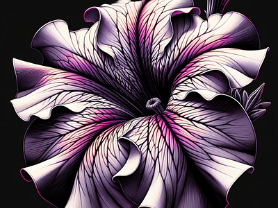 Ruffled Allure by Aravind Reddy Tarugu aravind art beauty botanical design detail detailed elegant floral art illustration intricate nature petunia reddy ruffled petals striking tarugu vector