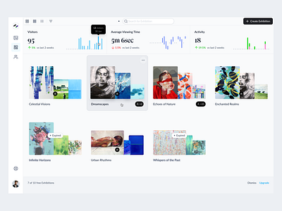 Exhibitions Dashboard art managment card covers dark theme grid ui