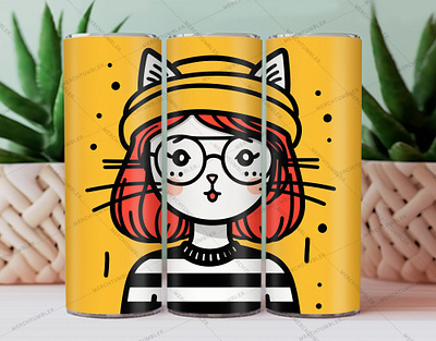 Girl with a Cat Skinny Tumbler Wrap cat tumbler art cat vector cat western child tumbler color image custom design art custom tumbler design girl vector illustration kitten background skinny tumbler sublimation tumbler sublimation tumbler warp vector art waterslide tumbler