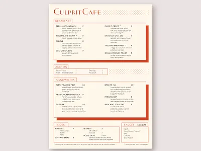 Culprit Cafe Menu Series cafe print publication typography