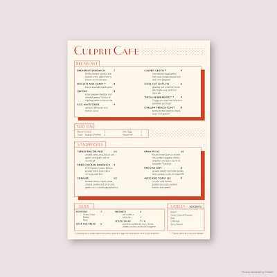 Culprit Cafe Menu Series cafe print publication typography