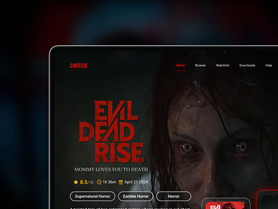 DAY 03 - LANDING PAGE | 100 DAYS UI CHALLENGE 100daychallenge darktheme horrordesign horrorui landingpage moviestreaming streamingservice typography uichallenge uidesign userinterface uxdesign webdesign