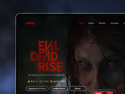 DAY 03 - LANDING PAGE | 100 DAYS UI CHALLENGE 100daychallenge darktheme horrordesign horrorui landingpage moviestreaming streamingservice typography uichallenge uidesign userinterface uxdesign webdesign