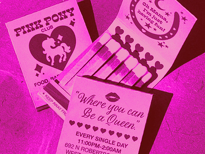 Pink Pony Club Matchbook Design bar branding business branding chappell roan design drag drag queen feminism icon illustration lesbian lgbtq logo matchbook art matchbook design nightclub pink pink pony club queen queer