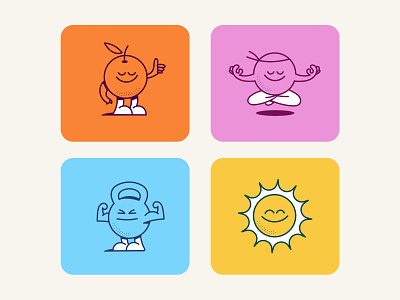 Characters characters gym illustration meditation miami orange sun supplements vitamins