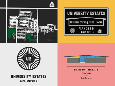 University Estates Streng Bros Homes community - custom artwork adobe illustrator architecture davis california house drawing icon design illustration logo logo design map map illustration mid century modern minimalism minimalist signage design vector vector art vector illustration