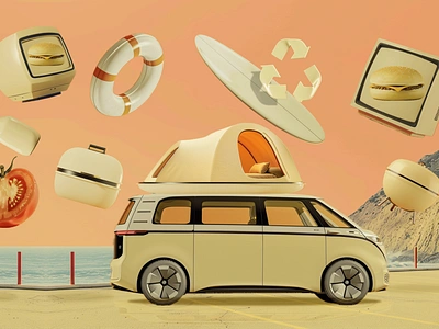 Creme ID Buzz 🚌 3d animation bbq beach buzz car creme graphic design hamburger id id buzz motion graphics reinspire roadtrip tent tomto tv ui volkswagon vw