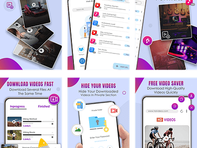 VIDEO DOWNLOADER APP (Screenshots) graphic design mobile app playstore screenhots storelisting