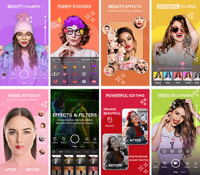 BEAUTY CAMERA APP (Screenshots) graphic design graphics mobile app screenshots storelisting