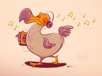 Relics #1: "Nice day for a walk, man..." analog cassette tape character design cute dead to me digital illustration dodo dodo bird extinct illustration nostalgia obselete old retro vintage walkman