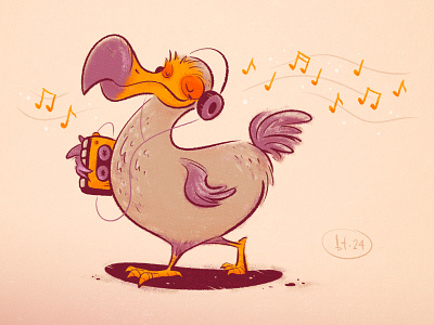 Relics #1: "Nice day for a walk, man..." analog cassette tape character design cute dead to me digital illustration dodo dodo bird extinct illustration nostalgia obselete old retro vintage walkman