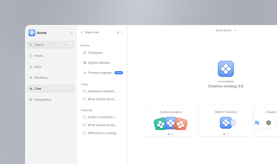 AI chat interface, create models trained on your data. ai product design software ui