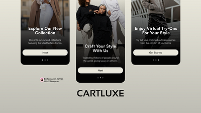 Onboarding Screens for a fashion brand - CartLuxe. app design fashionui mobile design onboardingscreen product design uidesign uiux