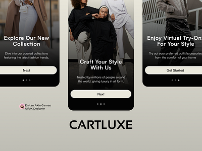 Onboarding Screens for a fashion brand - CartLuxe. app design fashionui mobile design onboardingscreen product design uidesign uiux