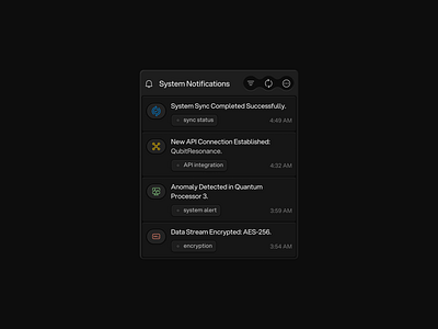 System Notifications Widget UI - Skeumorphism Style alert ui dark mode dark theme dashboard dashboard ui design neumorphism notification panel notification widget notification window notifications skeumorphism system alert ui design user interface ux design widget widget ui widget ui design