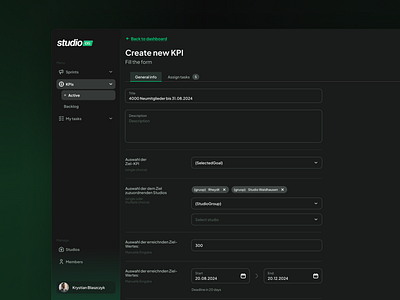 STUIOSD - KPIs management board dev figma kanban kpi sprints task ui web