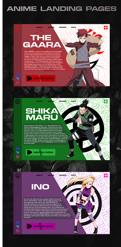 Anime Landing Pages Concept 3d animation anime branding graphic design logo motion graphics ui