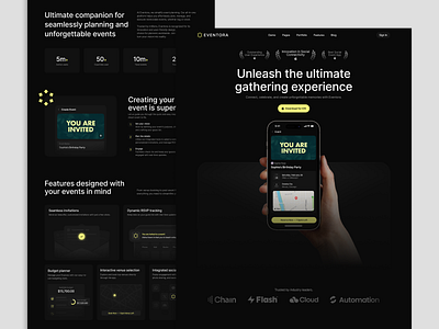 Eventora - Event Planner (Landing Page) appdesign darkmode dashboarddesign designsystem interactiondesign interfacedesign landingpage mobile mobiledesign productdesign ui uidesign uiux userexperience userinterface ux uxdesign web webdesign