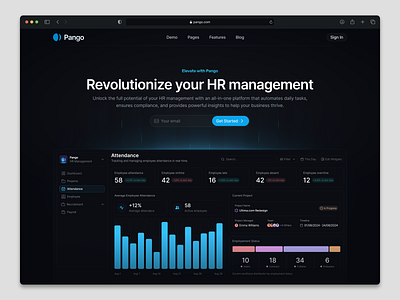 Pango - HR Management (Hero Section) appdesign darkmode dashboarddesign designsystem interactiondesign interfacedesign landingpage mobile mobiledesign productdesign ui uidesign uiux userexperience userinterface ux uxdesign web webdesign