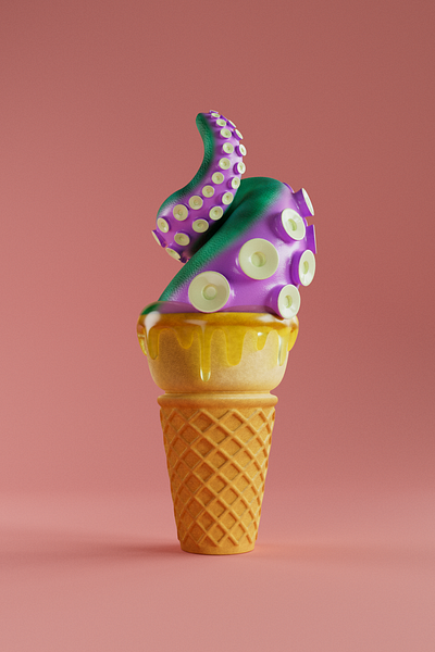 Tentacle Ice Cream 3d 3d modeling 3d render character design cone ice cream mascot modeling octopus tentacle