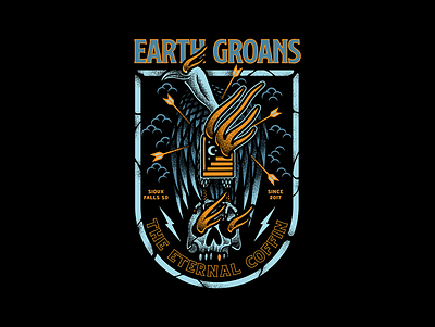 Earthgroans (Band merch) apparel badge bandmerch brand clothing clothingbrand clothingline design illustration illustrator lettering merch patch print skull typography