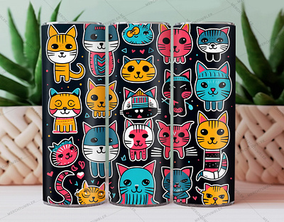 Group of Cats Skinny Tumbler Wrap affectionate art animal vector cats tumbler cats vector art color image custom design art custom tumbler design domestic cattumbler illustration skinny tumbler sublimation tumbler sublimation tumbler vector art tumbler warp vector art waterslide tumbler