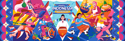 79th Indonesia Independence Day bike colorful cooking design dirgahayu diversity football graphic design header hut ri 79 illustration independence independence day independenceday indonesia indonesian heritage kemerdekaan race unity vector illustration