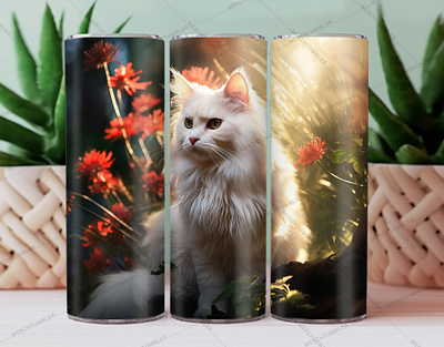 White Cat Skinny Tumbler Wrap cat vector color image custom design art custom tumbler art design doodle tumbler illustration paw vector pet vector photography skinny tumbler sublimation tumbler sublimation tumbler warp vector art waterslide tumbler white cat art