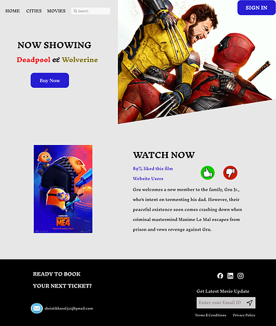 Movie Booking Website Landing Page 4 deadpool despicable me figma graphic design landing page movie simple ui ux web design wolverine