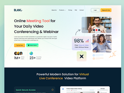 Blanc - Virtual Meeting Tool Website Design artificial intelligence figma framer landing page design live meeting meeting online meeting recording saas ui design uiux ux virtual meeting web design webflow website