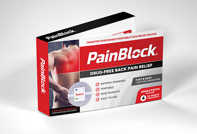 PainBlock Logo & Packaging back electric granding graphic design logo medical package design packaging pain painblock pharmaceutical product retail stim stimulation store therapy