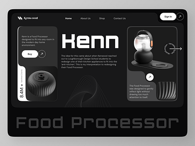 Kenn - Food Processor | landing page | Website | Dark UI clean dark dark mode design food processor futuristic futuristic design kenn kenwood kitchen landing page minimalist modern product product design product website ui uidesign unique website