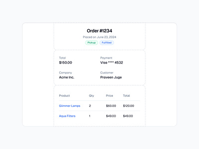 Order Bill 🎟️ billing design minimal saas ticket ui web design