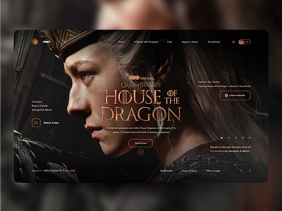 House of the Dragon - Web Concept Design aemond targaryen daemon targaryen design dragon dribbble fantasy figma fire graphic design hbo house of the dragon photoshop rhaynera targaryen series typography ui vector web web concept design web design